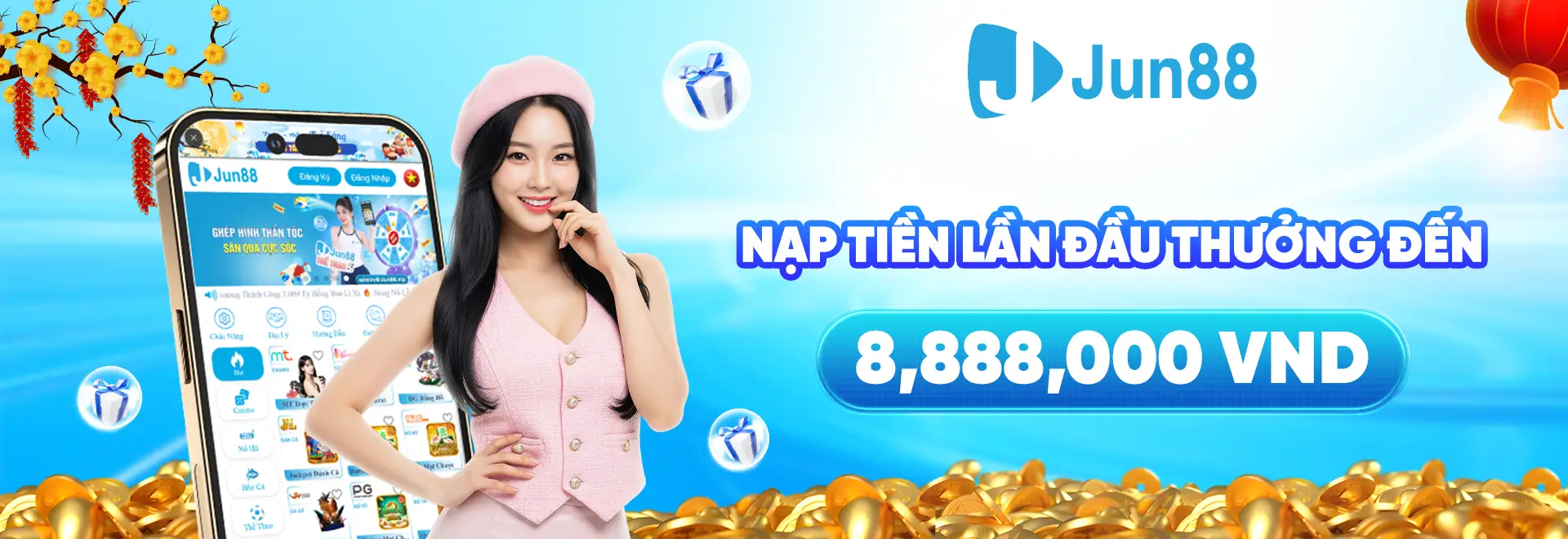 Banner chính thức Jun88 với giao diện sáng màu